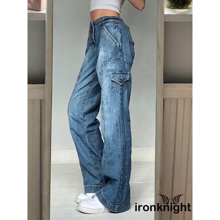 Mmb-Mujer retro Y2K casual cintura alta recta pantalones vaqueros de pierna ancha (4)