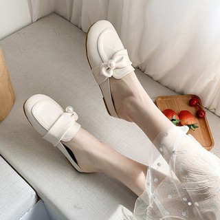 Baotou media zapatillas Baotou media zapatillas 2021 primavera nuevo pequeño zapatos de cuero crema mujer desgaste exterior fondo plano perezoso no tacón Muller sandalias (5)