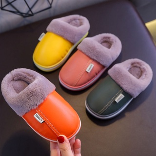 Zapatillas de algodón para niños en invierno de cuero de poliuretano para niños y niñas