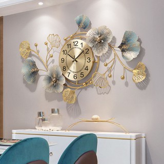 Moderno viento creativo sala de estar reloj hogar silencioso reloj moda ginkgo lea [gzsstxb.my]