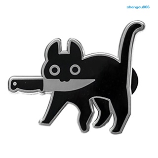 [sh] kawaii de dibujos animados gatos cuchillo esmalte broche pin suéter chaqueta de mezclilla collar insignia