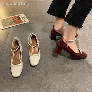 ◈❉Tacones altos franceses mujeres primavera 2021 nueva red roja moda tacón medio grueso solo zapatos salvajes Mary Jane zapatos mujeres