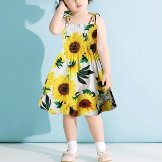 followus1*_- Toddler Kids Baby Girls Sunflower Slip Dress Floral Beach Dress Clothes