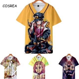 Anime JoJo & # 39 ; s Bizarre Adventure Cosplay Camiseta Hombres Mujeres Impresión Manga Corta Botones Camisetas Moda Tops