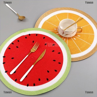 <yuwan> mantel individual redondo placa de mesa estera tazón sandía limón bebida posavasos accesorios