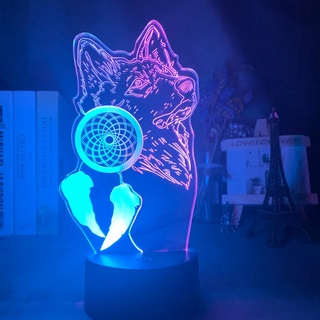 3d ilusión luz de noche lobo y atrapasueños para decoración del hogar luz de noche hit color sensor táctil led dormitorio lámpara de mesa regalo