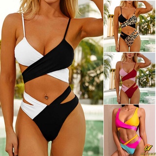 conjunto de bikini vendaje para mujer inalámbrico push-up sujetador acolchado traje de baño color contraste ropa de playa para piscina verano natación (1)