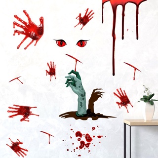 adhesivo de pared nuevo halloween horror bruja sangre huella de mano pegatinas de pared