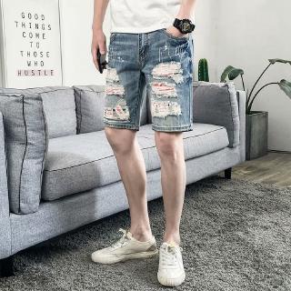 nueva streetwear hombres vintage ripped jeans corto bermuda retro agujeros casual suelto verano recto denim pantalones cortos masculinos talla m-xxl (1)