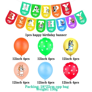 bingo bluey familia tema niños bebé fiesta de cumpleaños conjunto de decoración feliz cumpleaños bandera pastel topper globo regalos celebrar fecha de nacimiento (8)