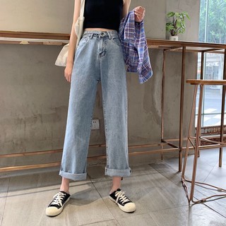 Primavera y otoño estilo ins diseño de cintura alta recta jeans para mujeres estudiantes todo-partido suelto delgado ancho pantalones de tendencia (3)