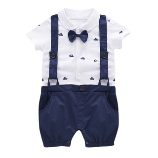 Infant Baby Boy Short Sleeve Gentleman Cartoon Print Romper Solid Print Jumpsuit ♥sjaded♥