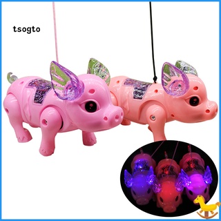 Tsogto iluminación LED eléctrica Musical cerdo Animal con correa para caminar juguete niños navidad