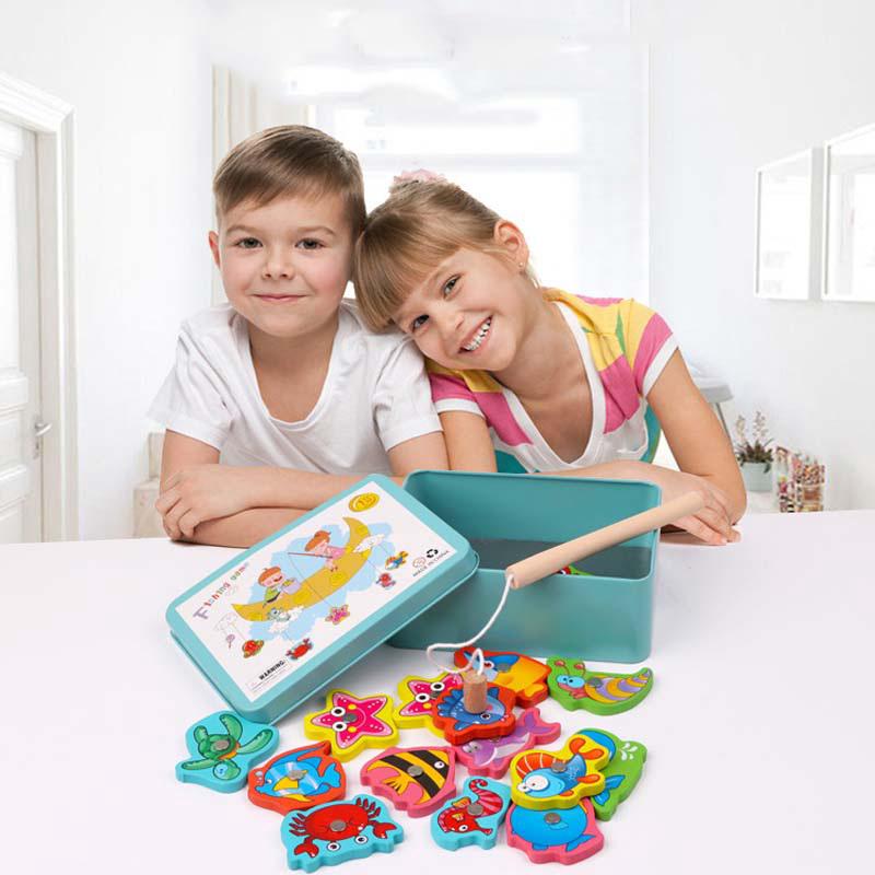 bebé juguete educativo caja de hierro pesca juego de madera conjunto de cognición juguetes magnéticos conjunto de regalos para niños