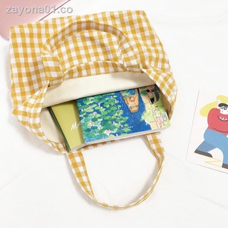 ๑♗Yunmu comestibles bolso de lona a cuadros Corea ins mujer estudiante de gran capacidad simple marea portátil bolso de un solo hombro mochila (2)