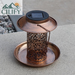 Cilify Metal alimentador de pájaros al aire libre colgante pájaro alimento titular Solar césped lámpara decoración de jardín (5)