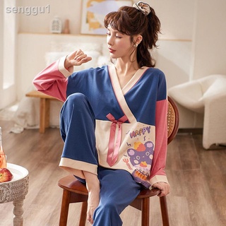Nuevo estilo pijamas mujeres s algodón manga larga cuello en V traje primavera y otoño dulce estilo japonés suelto estudiante casa coágulo