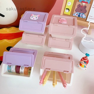 Dibujos animados rosa púrpura plástico escritorio caja de almacenamiento papelería Washi cinta cajas de almacenamiento