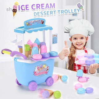 Diy niños juego de rol juguetes Mini helado/Popsicles/macarons carro de la compra con luz y música pretender juego de juguetes para niños