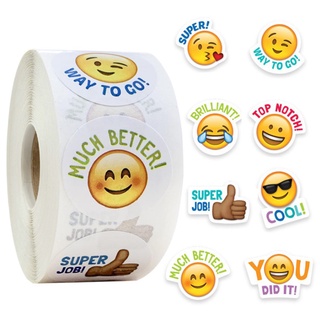 500 unids/rollo niños niños estudiante trabajo gran recompensa bolsa cara sonriente Emoji feliz Color enojado pegatina redonda