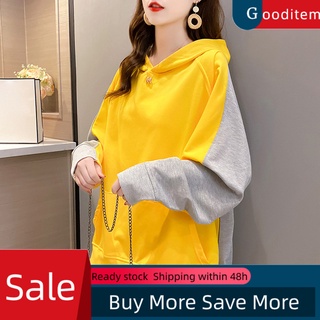 gooditem mujeres suelta manga larga bloque de color con capucha sudadera con capucha blusa streetwear