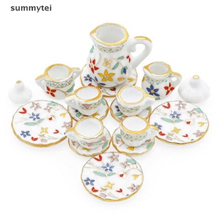 Summytei 15Pcs 1:12 Dollhouse Miniature Tableware Porcelain Ceramic Tea Cups Set Toys CO