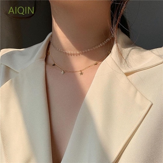 Aiqin para mujer collares colgantes nuevo diseño joyería collar clavícula cadena moda Chokers estrella minimalista multicapa accesorios de moda/Multicolor (1)