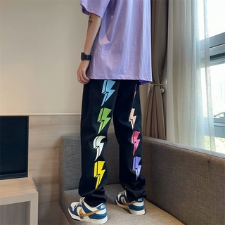 calle moda hombres casual pantalones de impresión de color fino alfabeto lightning (1)