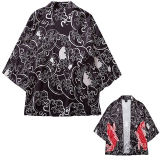 【UFAS】 Fashion Mens Cardigan National Print Loose Jacket Yukata Coat Baggy Tops Summer