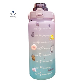 Botella deportiva de 70oz con marcador de tiempo 2000ml linda escala botella de agua con tapa Flip Top Color degradado para viajes al aire libre (8)