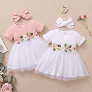 Vestido De Princesa De Manga Corta Para Bebés/Niñas/Tul Con Bordado De Flores Vívidas
