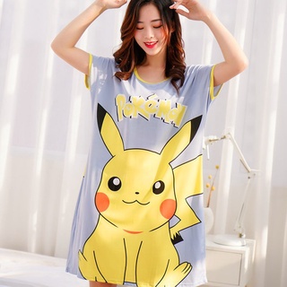 De dibujos animados camisón Pikachu pijamas de manga corta ropa de hogar Pooh oso ropa de dormir vestido lindo más el tamaño de vestidos