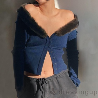 Dre-mujer Casual manga larga moda Color sólido cuello en V botón Cardigan