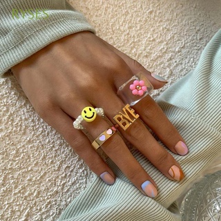 ryses 3 unids/4 piezas de aleación anillos de dedo mujeres niñas anillos de resina anillos amor corazón sonriente punk color oro hombres esmalte color coreano estilo coreano