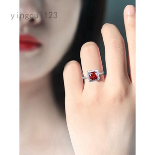 Yingcui123 moda princesa cuadrado bolsa micro-set circonita rubí anillo abierto (1)