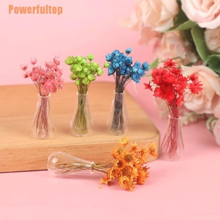 powerfultop (¥)~1:12 casa de muñecas miniatura de vidrio seco florero florero arreglo de flores modelo de maceta