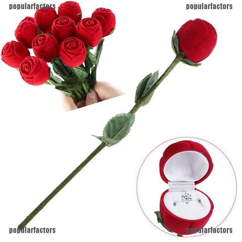Caja de anillos de compromiso de rosas rojas románticas, caja de anillos de boda, caja de joyería