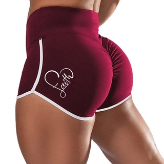 SKELETON Women Faith Heart Print Sport Shorts High Waist Ruched Butt Lifting Yoga Pants (3)