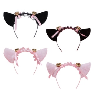 oso kawaii orejas de gato de felpa diadema de encaje maid lolita cosplay cinta bowknot hair hoop con anillo campana mascarada tocado