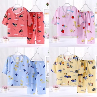 Bebé niños niñas de dibujos animados pijamas conjunto de niños de siete mangas Tops+pantalones ropa de dormir traje
