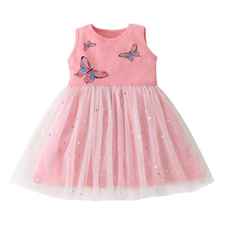 [tenismall.br] Vestido de princesa con estampado de mariposa sin mangas para bebés/niñas