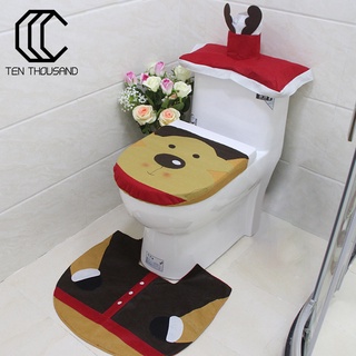 (navidad) 3 unids/Set de navidad baño antideslizante alfombra asiento inodoro cubierta del tanque de hogar accesorio