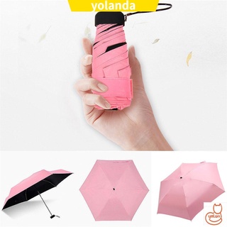 Yola de doble uso Mini paraguas Unisex 5 pliegues paraguas de sol bolsillo compacto Anti-UV portátil recubrimiento Parasol viaje impermeable protector solar paraguas de lluvia/Multicolor