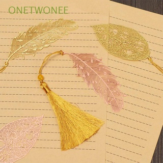 onetwonee lindo estilo chino retro pluma metal marcapáginas nueva borla hueco libro titular de oro rosa papelería hoja/multicolor