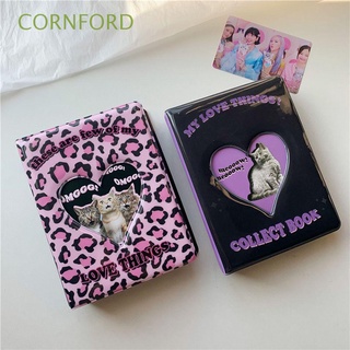 CORNFORD Kawaii Card Album Hollowed Heart Kpop Photo Album Collect Books Business Card Bag Binders Albums Card Stock Leopard Stationery Card Holder Postcards Organizer