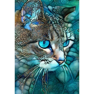 hl 5d diy broca redonda completa diamante pintura azul gato mosaico rhinestone dibujo
