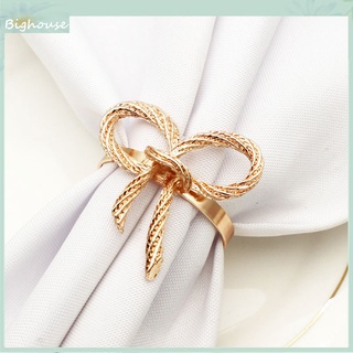 Big_6Pcs Napkin Buckle Durable Hollow Out Alloy Rose Gold Color Bow Tie Napkin Ring for Banquet