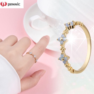 PENNIC Fashion Blue Flower Ring Gifts Girl Women Finger Ring Engagement Wedding Cute Jewelry Zircon