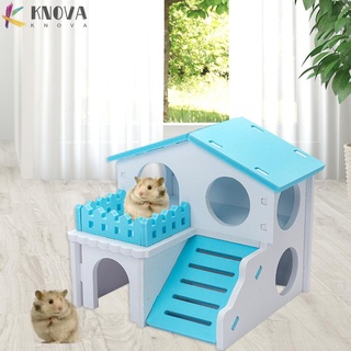 [knova] casa de hámster para mascotas con escalera de conejo nido Log cabina Animal dormir suministro (5)