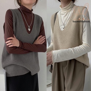 Suéter de las mujeres V-cuello de punto suelto chaleco chaleco más el tamaño de desgaste exterior (2)